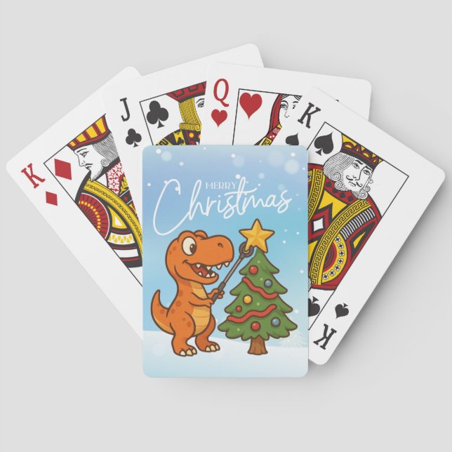 Baralho Dinossauro fofo com árvore de Natal (Verso)