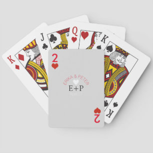 Baralho dois corações adoram monograma de casamento