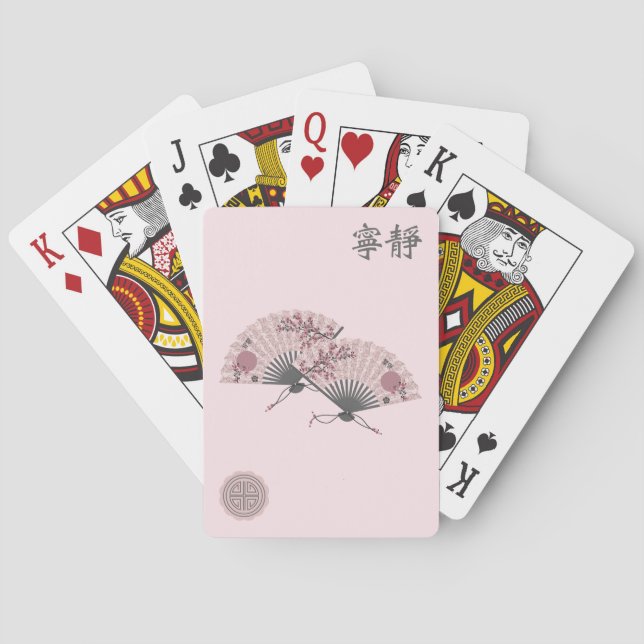 Baralho Dois fãs florais asiáticos cor-de-rosa "Serenity", (Verso)