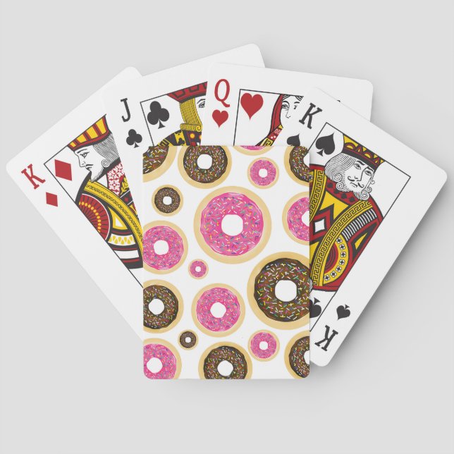Baralho Donuts com Glacê Rosa e Marrom e Confeitos Moderno (Verso)