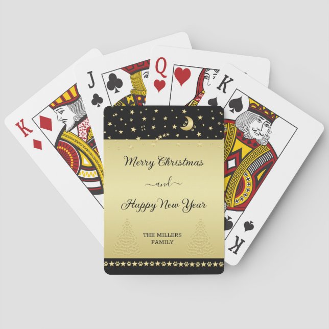 Baralho Douradas estrelas brilhantes de Natal, patas em ou (Verso)