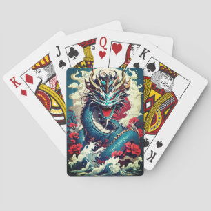 Baralho Dragão Fantasia E Flores Vermelhas