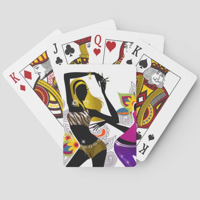 Baralho Duas Meninas Dançam Floral Background Vetor Illust (Verso)