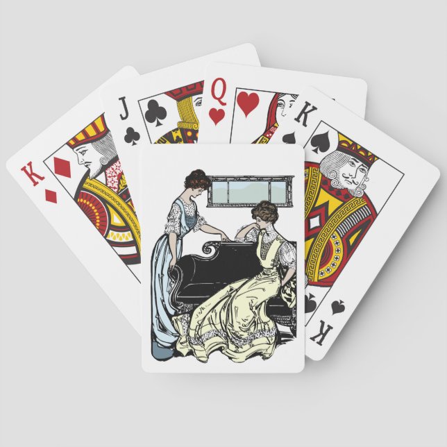 Baralho Duas Mulheres de Vestidos Longos Jogando Cartões (Verso)