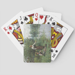 Baralho Duas mulheres pescando na grama pelo rio