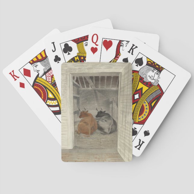 Baralho Duas vacas em um estábulo (por Eric Ravilious) (Verso)