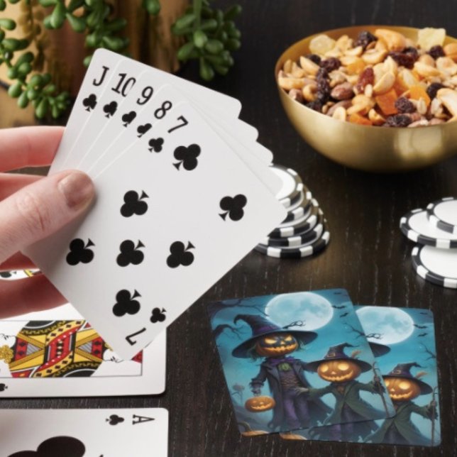 Baralho Duo de Abóboras Assustadoras de Halloween (Poker cards easy to shuffle, smooth card stock. Dimensions: 2.5" x 3.5”. )