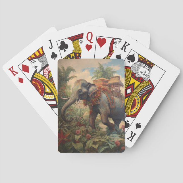 Baralho Elefante de cena botânica com howdah (Verso)