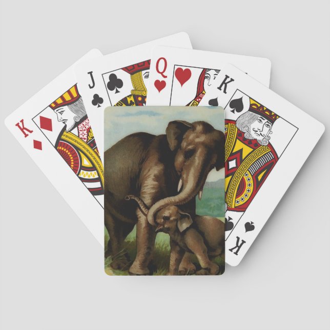 Baralho Elefante fêmea vintage com seu bebê  (Verso)