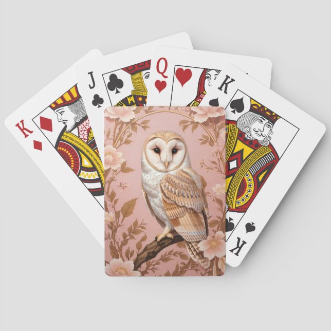 Baralho Elegant Barn Owl Pink and Gold Floral  (Verso)