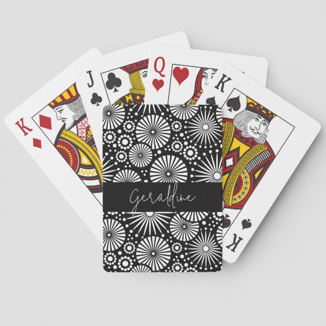 Baralho Elegant Black White Geometric Starburst Name  (Verso)