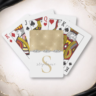 Baralho Elegante Luxo Ouro Diamantes Monograma Personaliza
