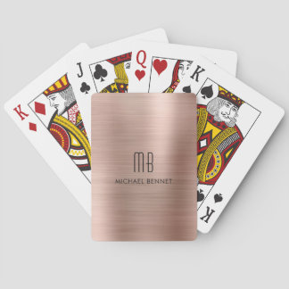 Baralho Elegante Monograma de Nome Metálico Dourado Rosa E