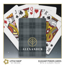 Elegante Monograma Xadrez Escocês Preto Dourado