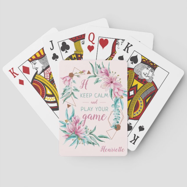 Baralho Elegante tipografia floral com citação monogramada (Verso)