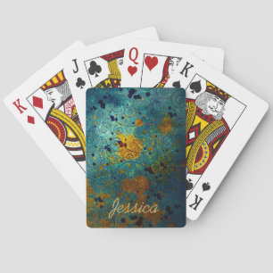Baralho Elegante Vinheta Abstrata Azul e Dourada Personali