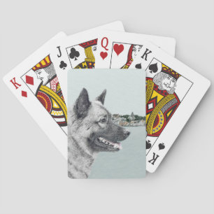 Baralho Elkhound norueguês na pintura da vila - Arte cani