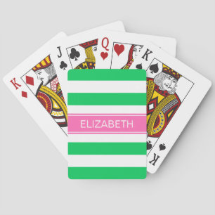 Baralho Emerald Horz Preppy Stripe Nome Rosa Quente Monogr