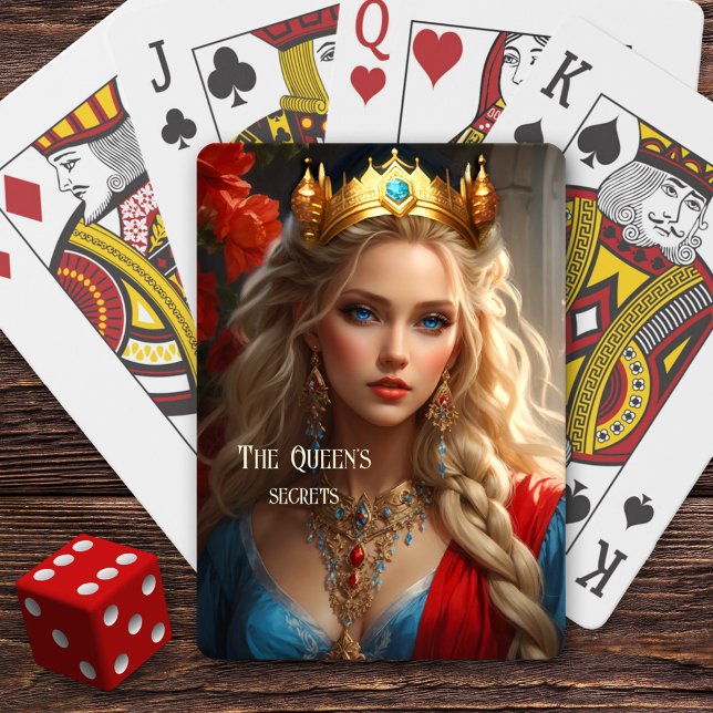 Baralho Engraçada Rainha Magia Poker Jogando Cartões (Funny deck of playing cards showing an image of a queen with secrets in an artistic medieval outfit)
