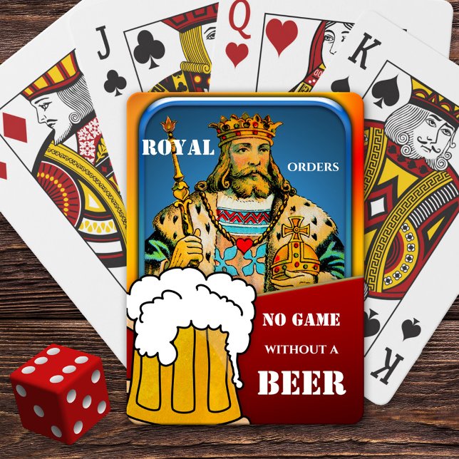Baralho Engraçado Rei Cerveja Jogando Cartões (Deck of playing cards featuring a colorful grunge design with a king with beer.)