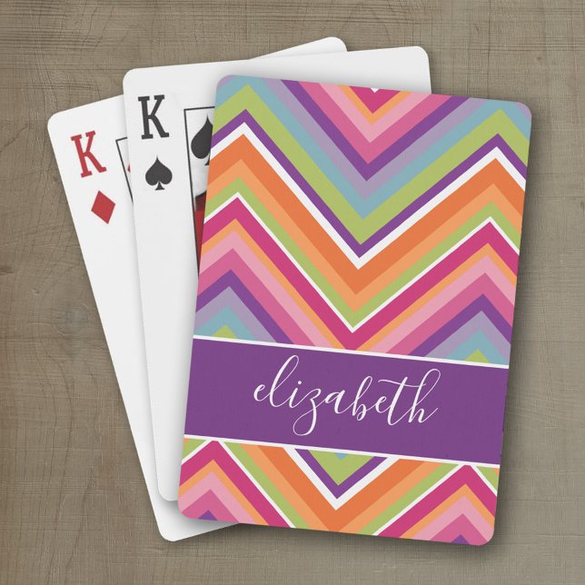 Baralho Enorme Padrão de Chevron Colorido com Nome (Personalized playing cards with a fun area to add text such as a name or monogram)