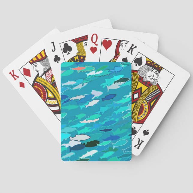 Baralho Escola de Peixes, Turquesa, Azul e Aqua (Verso)