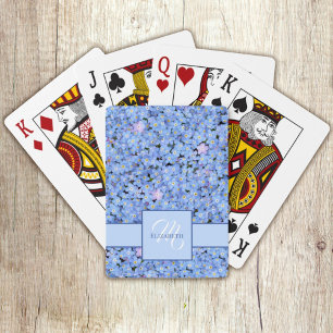 Baralho Esquecer-me-Não Azul Floral Nome + Modelo de Monog