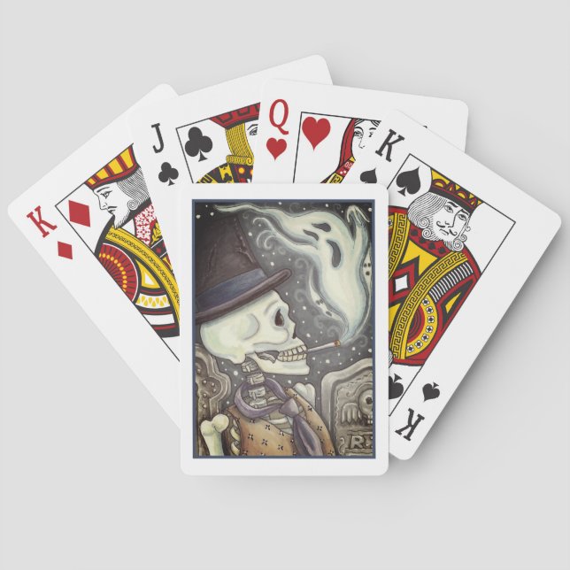 BARALHO ESQUELETO FUMADOR COM FANTASMAS NO CEMITÉRIO SPOOK (Verso)