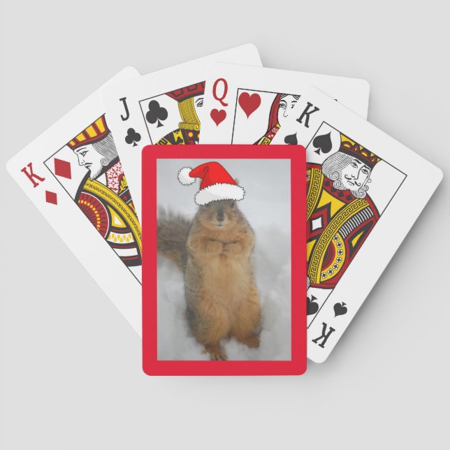 Baralho Esquilo de Natal com Santa Hat (Verso)