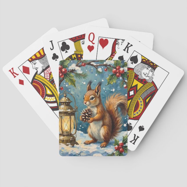 Baralho Esquilo Vintage com Lanterna de Natal Inverno (Verso)
