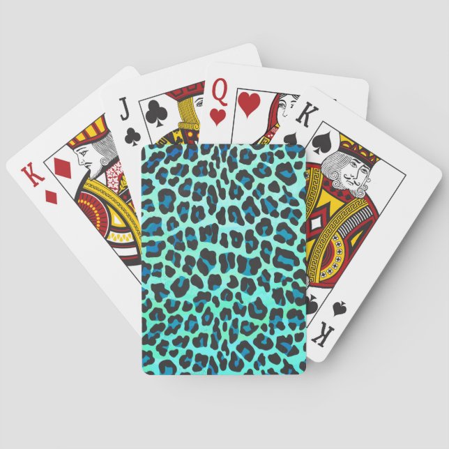 Baralho Estampa Preta e Azul de Teca de Leopardo (Verso)