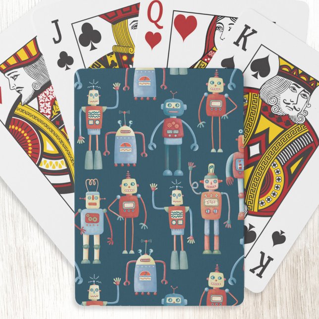Baralho Estilo bonito 1950 Estilo retrô-robô preto (Fun retro robot pattern art playing cards)