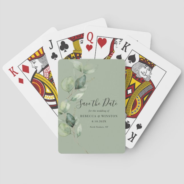 Baralho Eucalyptus Script Botânico Casamento Salve a Data (Verso)