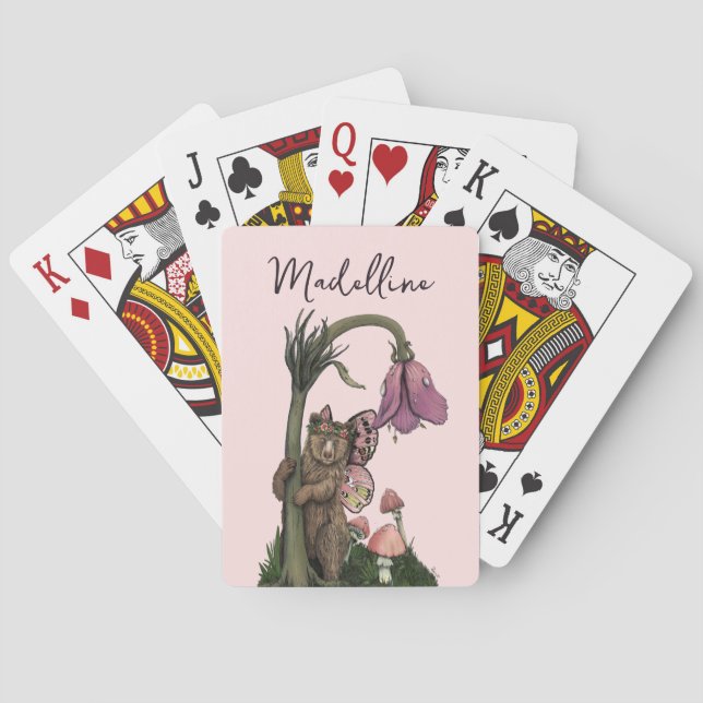 Baralho Fada Cinzenta Cinzenta Rosa Bonita com Urso Encant (Verso)