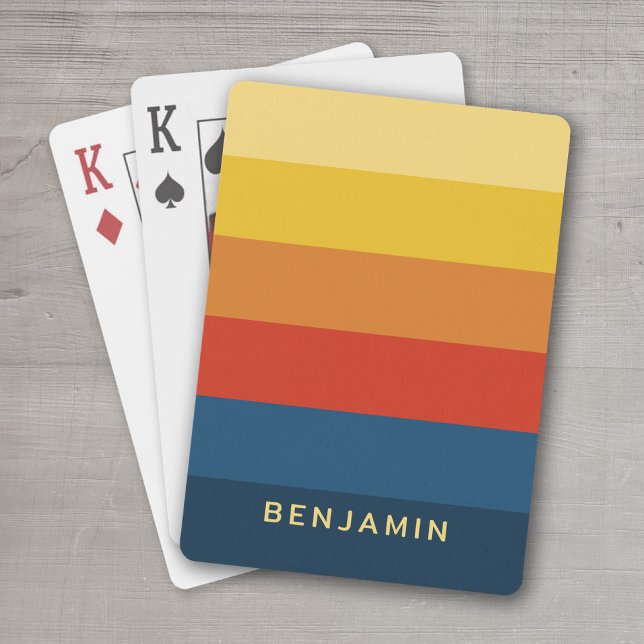 Baralho Faixa Sunset Retroativa com Nome de Serie de Sans  (Personalized Playing Cards - add your photos and text  - retro sunset stripes)