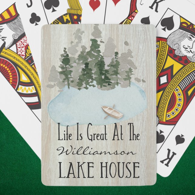 Baralho Família do Lago de Férias Moderno de Verão (Custom Playing Cards to share at your summer vacation lake house. Monogrammed with family name.)