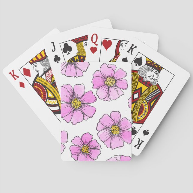Baralho Fantasia e Flores de Aquarela Rosa  (Verso)