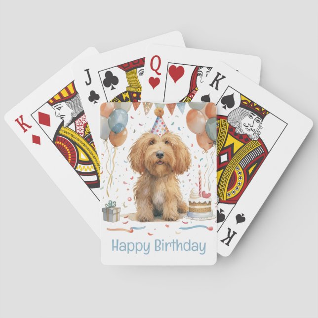 Baralho Feliz Aniversário Cão de Goldendoodle (Verso)