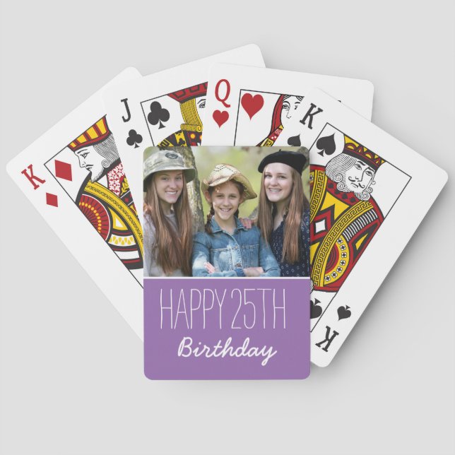 Baralho Feliz Aniversário Do Ano Personalizado E Foto Roxo (Verso)