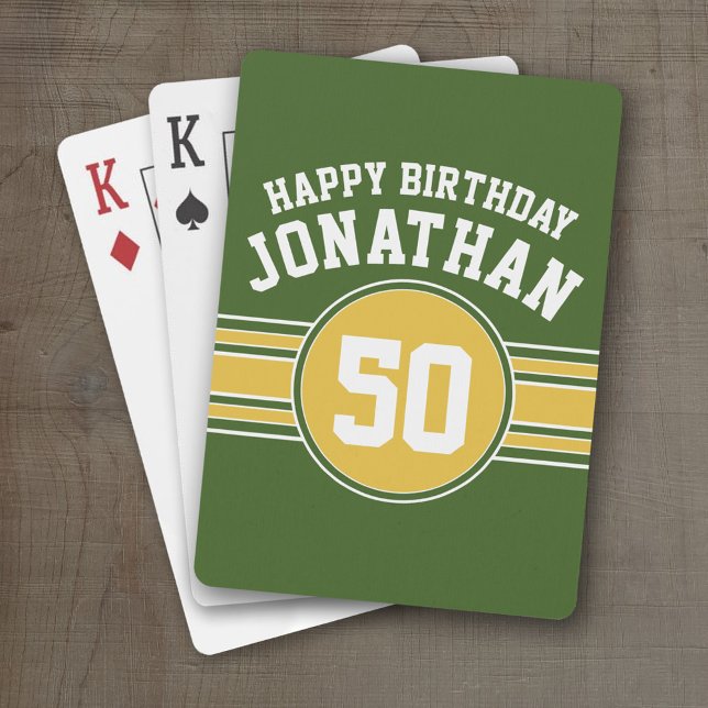 Baralho Feliz Aniversário Esportivo Strips com Dourado Ele (Personalized Playing Cards - Sporty Stripes)