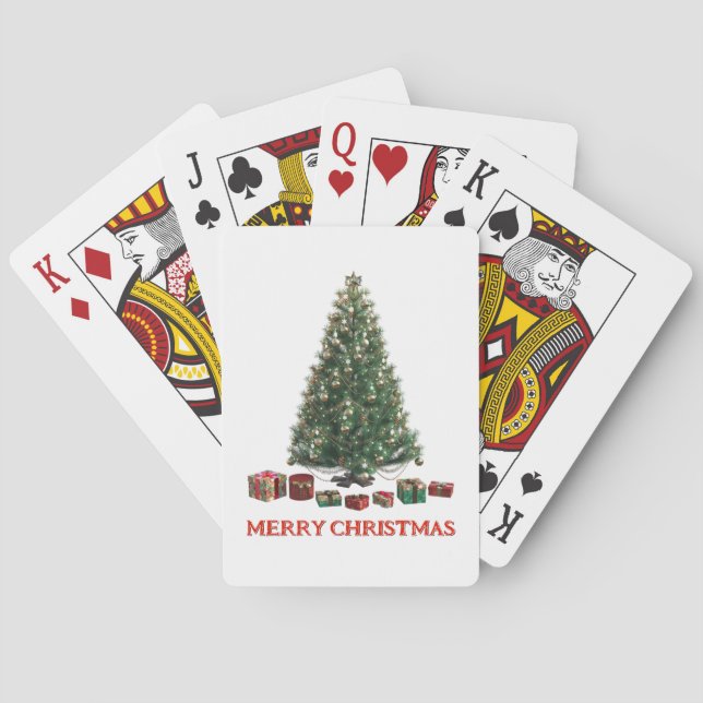 Baralho Feliz Natal. Árvore (design 1) com presentes (Verso)