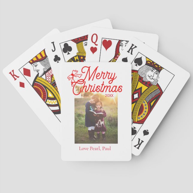 Baralho Feliz Natal crianças arcos vermelhas foto elegante (Verso)