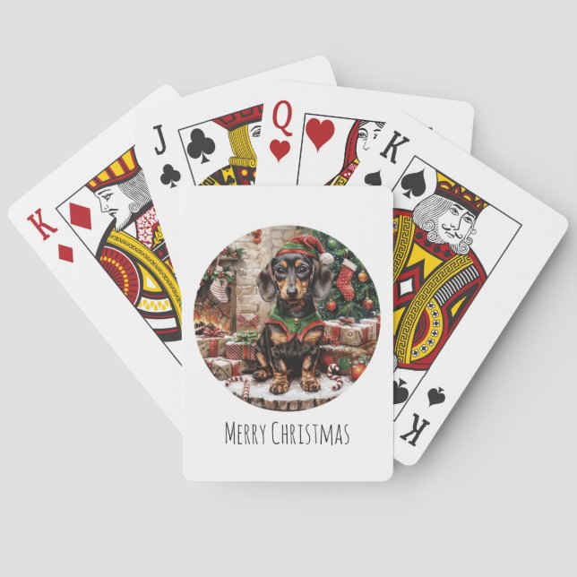 Baralho Feliz Natal Dachshund Dogs Elf (Verso)