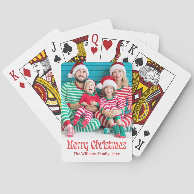 Baralho feliz natal vermelho retro script foto feriado (Verso)