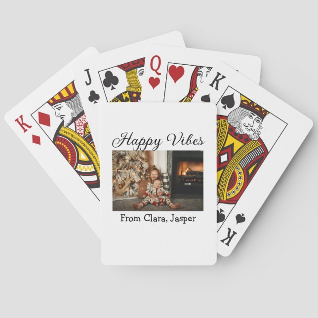 Baralho Feliz vibes crianças foto de Natal da família Conv (Verso)