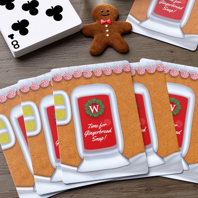 Baralho Feriado do Monograma da Casa do Pão de Natal Bonit (Time for gingerbread snap! A fun stocking stuffer gift. Just add your initial)