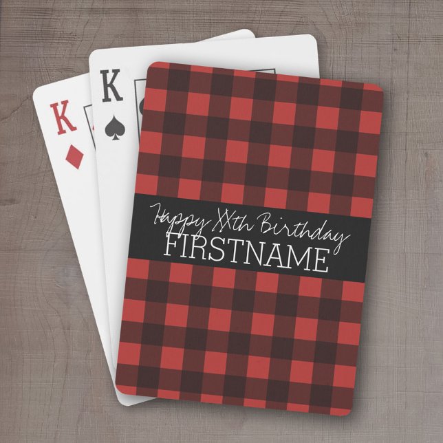 Baralho Festa de aniversário Russo Vermelho e Xadrez Negra (Personalized playing cards - Fun Birthday Design)