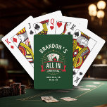 Baralho Festa de Despedida de Solteiro Casino Verde Noite<br><div class="desc">Ganhe o jackpot nas noites de pôquer da festa de solteiro com essas cartas personalizadas verdes "All In Before the Ring" com um design de pano de mesa de cassino da sorte e gráficos ousados. O fundo verde vibrante transmite a energia da faixa de Vegas, do clube de campo de...</div>