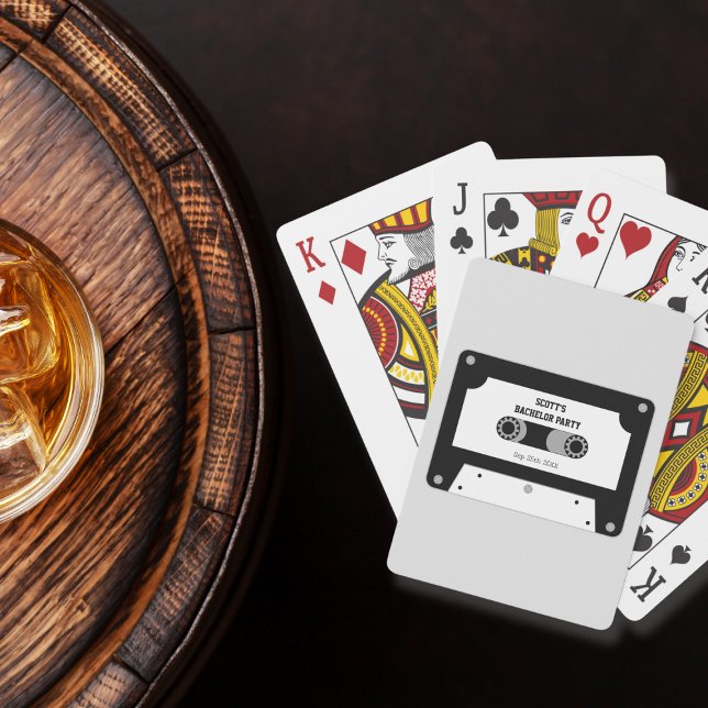 Baralho Festa de fita adesiva branca e preto (Retro Cassette Tape Black And White Bachelor Party Playing Cards)