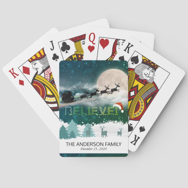 Baralho Festa de Natal Santa Hat Reindeer Sleigh (Verso)